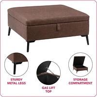 CorLiving Linden Square Storage Ottoman, Dark Brown