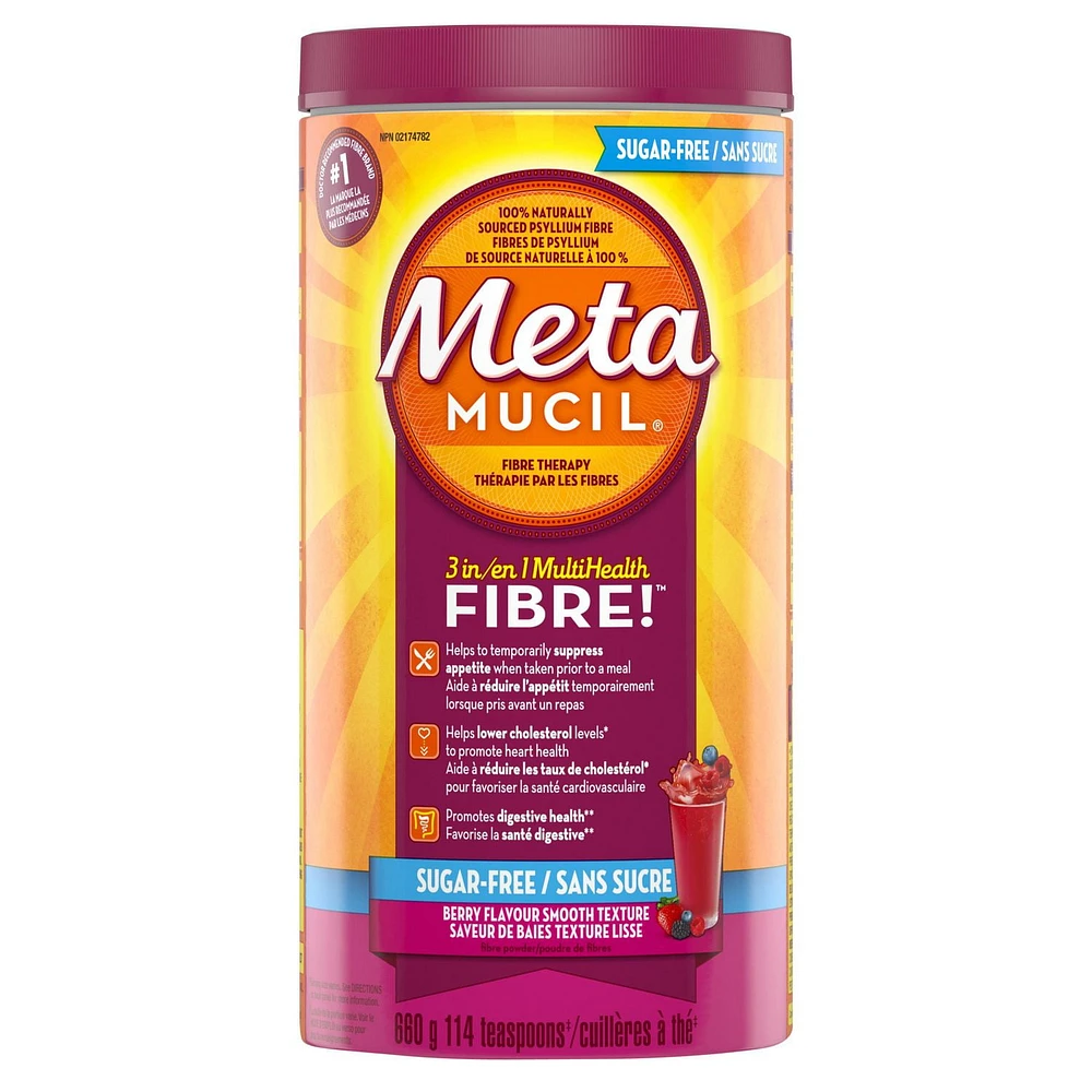 Fibres Metamucil MultiSanté 3 en 1! Supplément de fibres en poudre, sans sucre, saveur de baies 660g