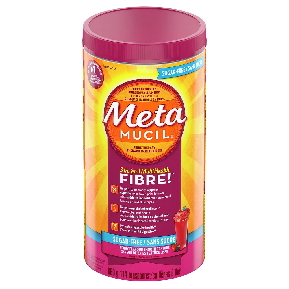 Fibres Metamucil MultiSanté 3 en 1! Supplément de fibres en poudre, sans sucre, saveur de baies 660g