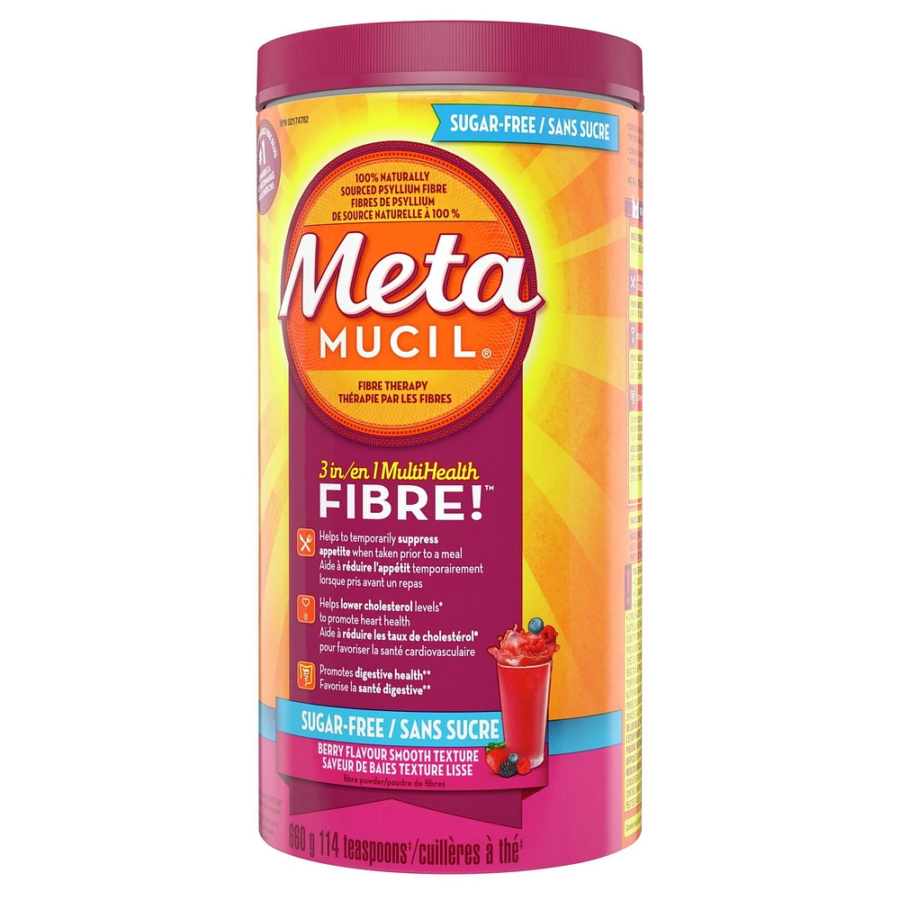 Fibres Metamucil MultiSanté 3 en 1! Supplément de fibres en poudre, sans sucre, saveur de baies 660g