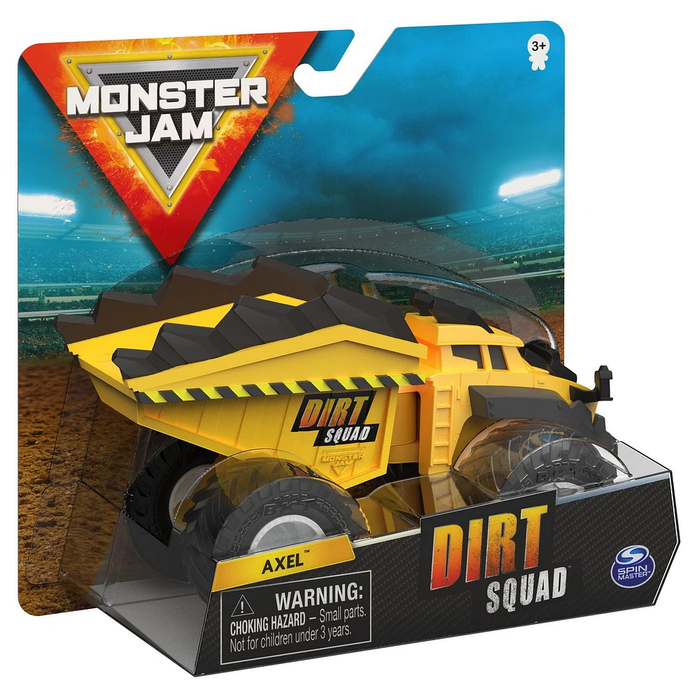 Monster Jam, Official Axel Dirt Squad Dump Truck Monster Truck with Moving Parts, 1:64 Scale Die-Cast Vehicle