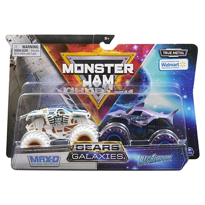 Monster Jam, Official Gears Max-D vs. Galaxies Megalodon Die-Cast Monster Trucks, 1:64 Scale (Walmart Exclusive)