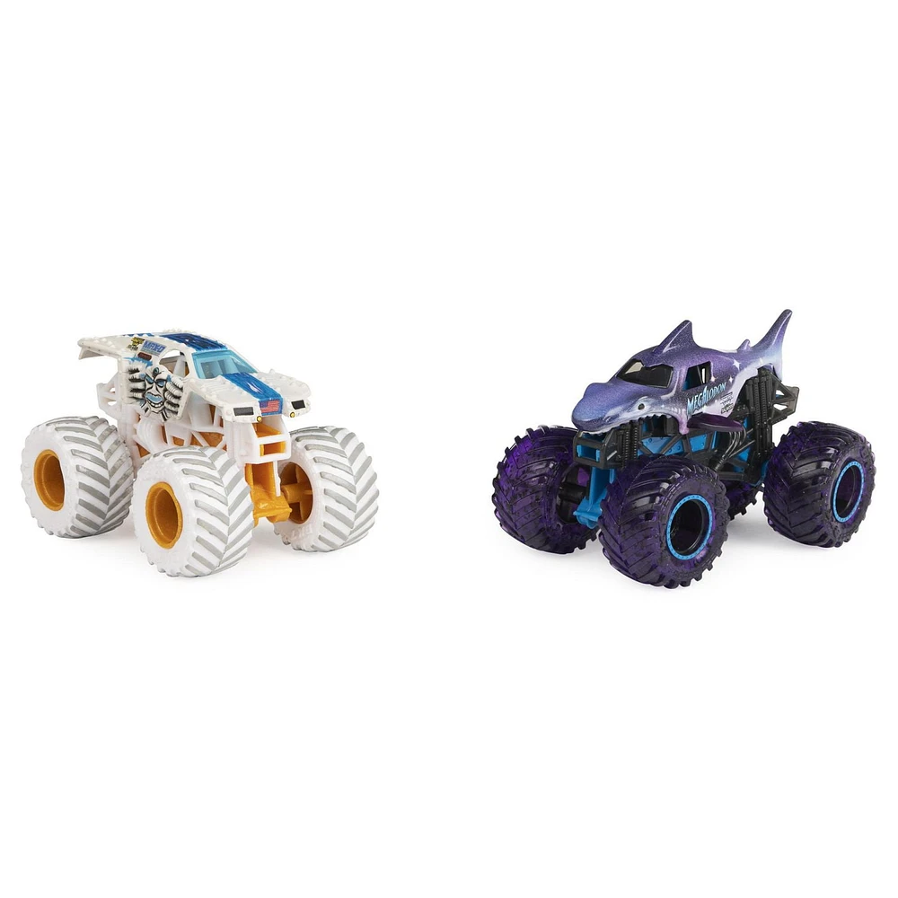 Monster Jam, Official Gears Max-D vs. Galaxies Megalodon Die-Cast Monster Trucks, 1:64 Scale (Walmart Exclusive)