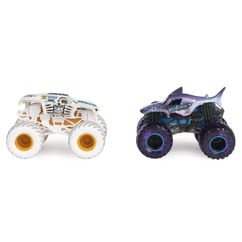 Monster Jam, Official Gears Max-D vs. Galaxies Megalodon Die-Cast Monster Trucks, 1:64 Scale (Walmart Exclusive)