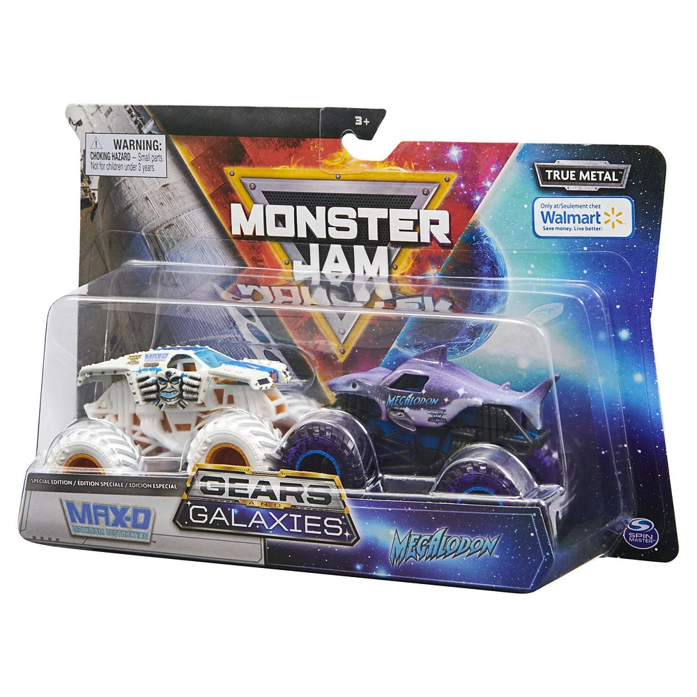 Monster Jam, Official Gears Max-D vs. Galaxies Megalodon Die-Cast Monster Trucks, 1:64 Scale (Walmart Exclusive)