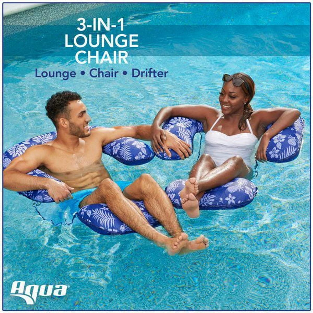 Aqua 3-in-1 Multi-functional Pool Float with Arm Rests and Leg Bolsters, Blue Hawaiian