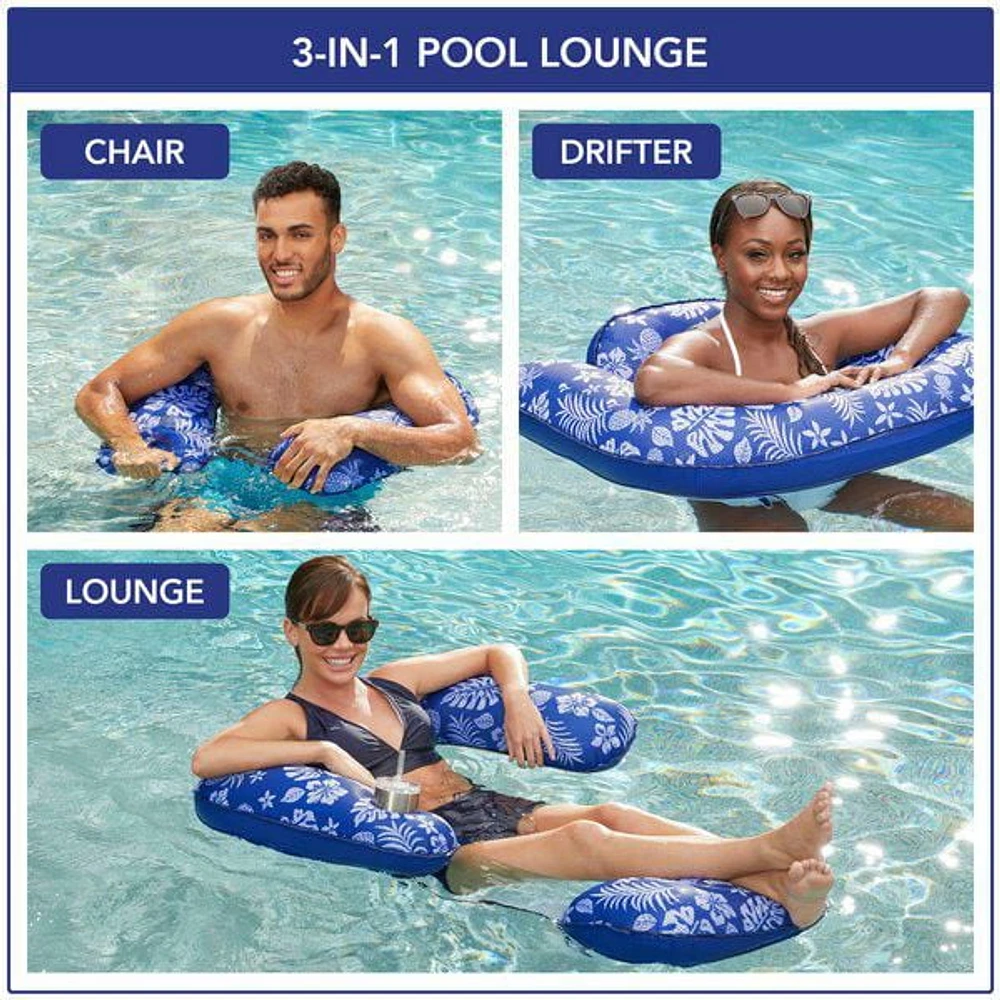 Aqua 3-in-1 Multi-functional Pool Float with Arm Rests and Leg Bolsters, Blue Hawaiian