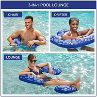 Aqua 3-in-1 Multi-functional Pool Float with Arm Rests and Leg Bolsters, Blue Hawaiian