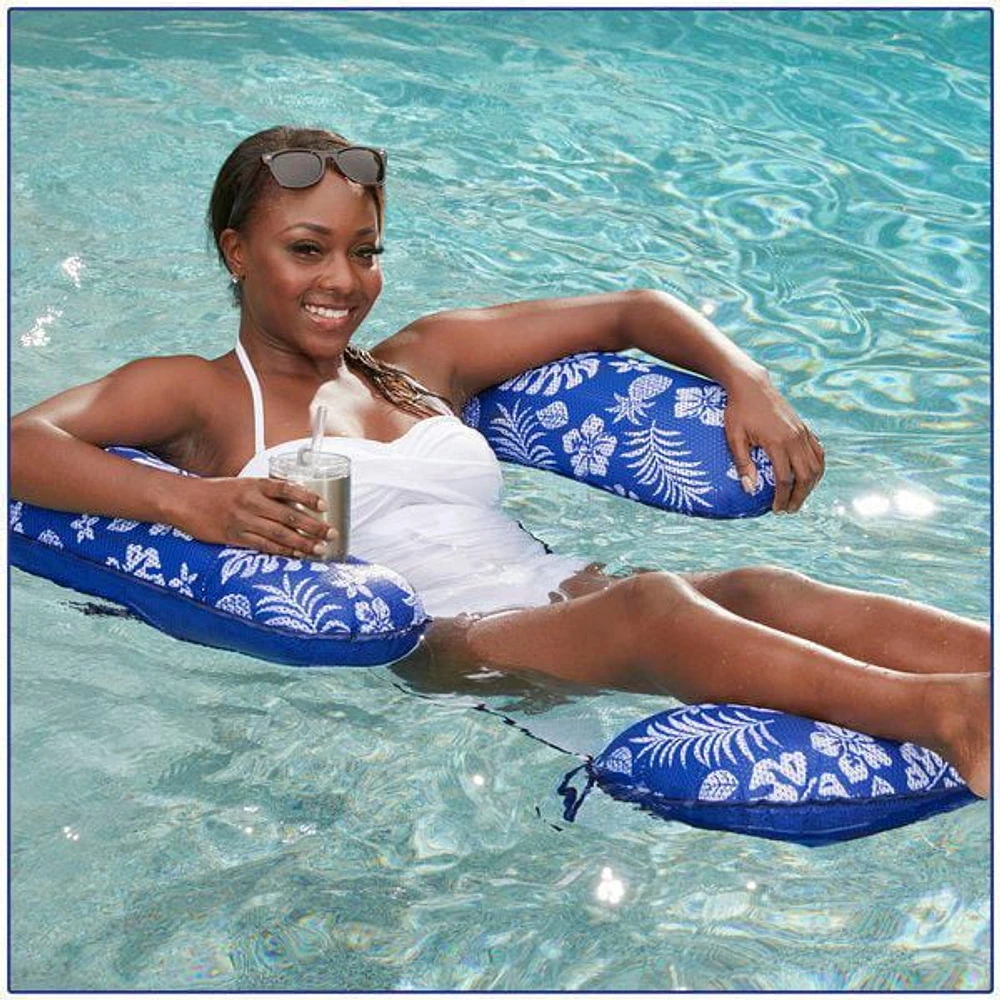 Aqua 3-in-1 Multi-functional Pool Float with Arm Rests and Leg Bolsters, Blue Hawaiian