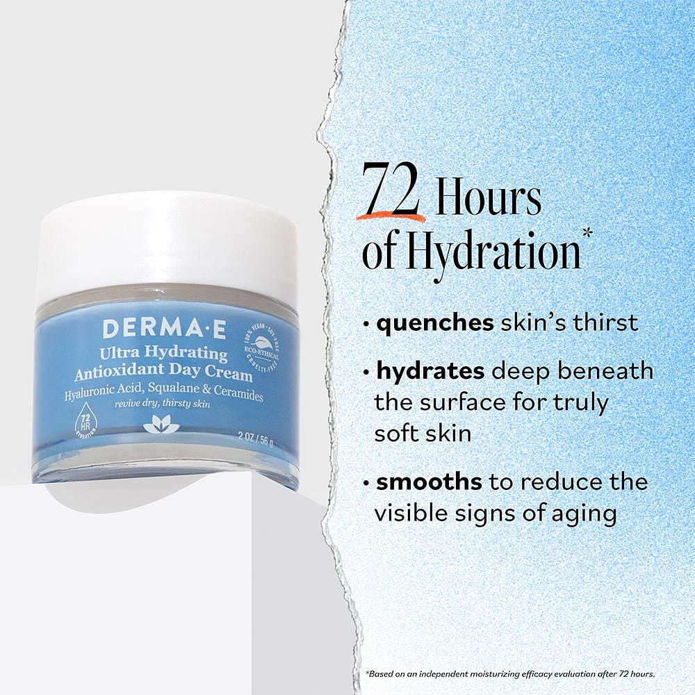 DERMA E Ultra Hydrating Antioxidant Moisturizing Day Cream, Vegan Skin Care, 2 oz, This ultra hydrating thoroughly moisturizes to reduce the look of wrinkles.