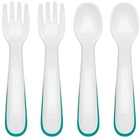 OXO Tot - Plastic Fork & Spoon Multipack - Training Set - Encourage Self-Feeding - Easy for Little Ones to Hold - Baby Toddler Feeding Utensils - Teal - 61127900