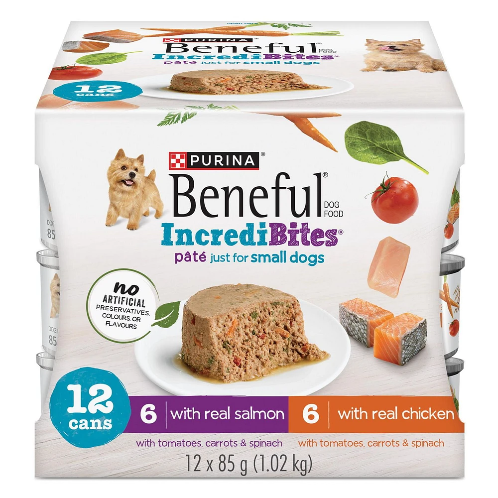 Beneful IncrediBites with Chicken & Salmon Pâté Variety Pack, Wet Dog Food 12 x 85 g, 12x 85 g