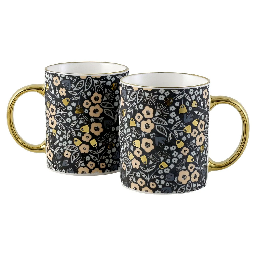 Mainstays Grey Decal with Golden handle 11.5OZ MUG, Decal with porcelain