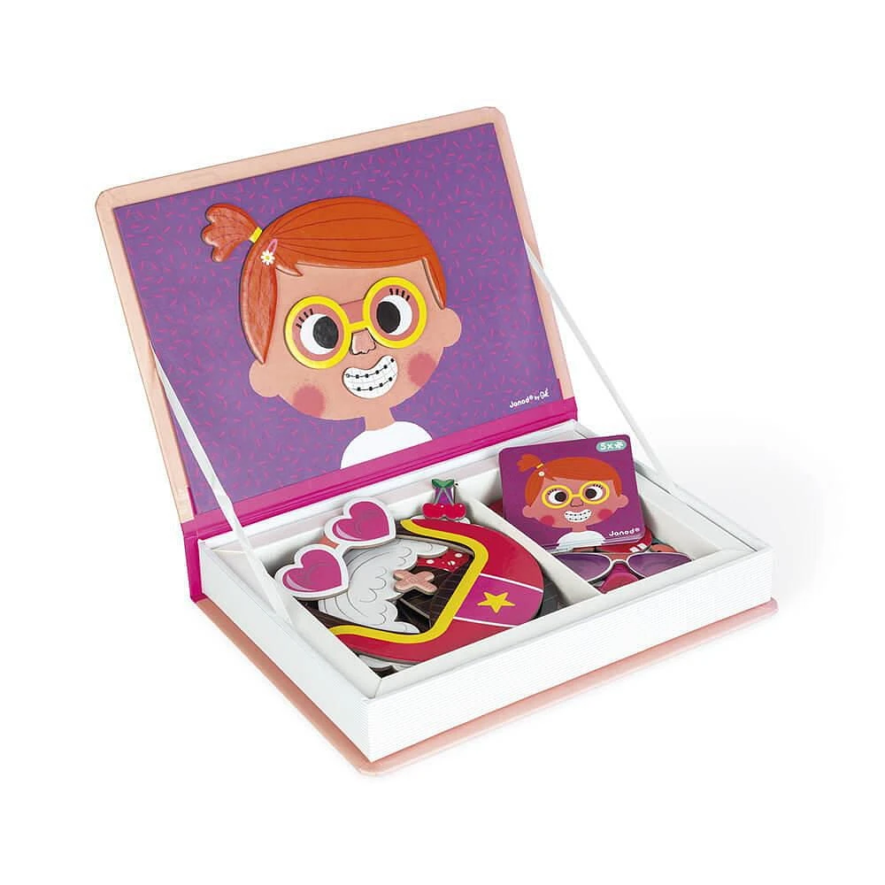 Janod • Girl’s Crazy Faces Magneti’book • 3 to 8 years • Educational Magnetic Games Toy for Kids Toddler Children • J02717