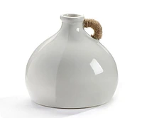 White Vase with Hemp Rope Handle, Ceramic Vase with Hemp Rope Handle