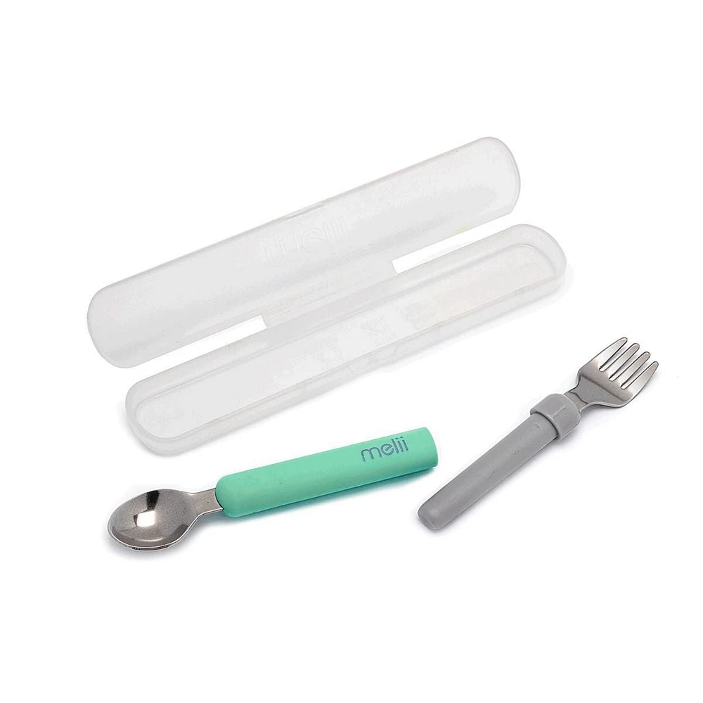 Detachable Baby and Toddler Stainless Steel Spoon and Fork with Travel Carrying Case