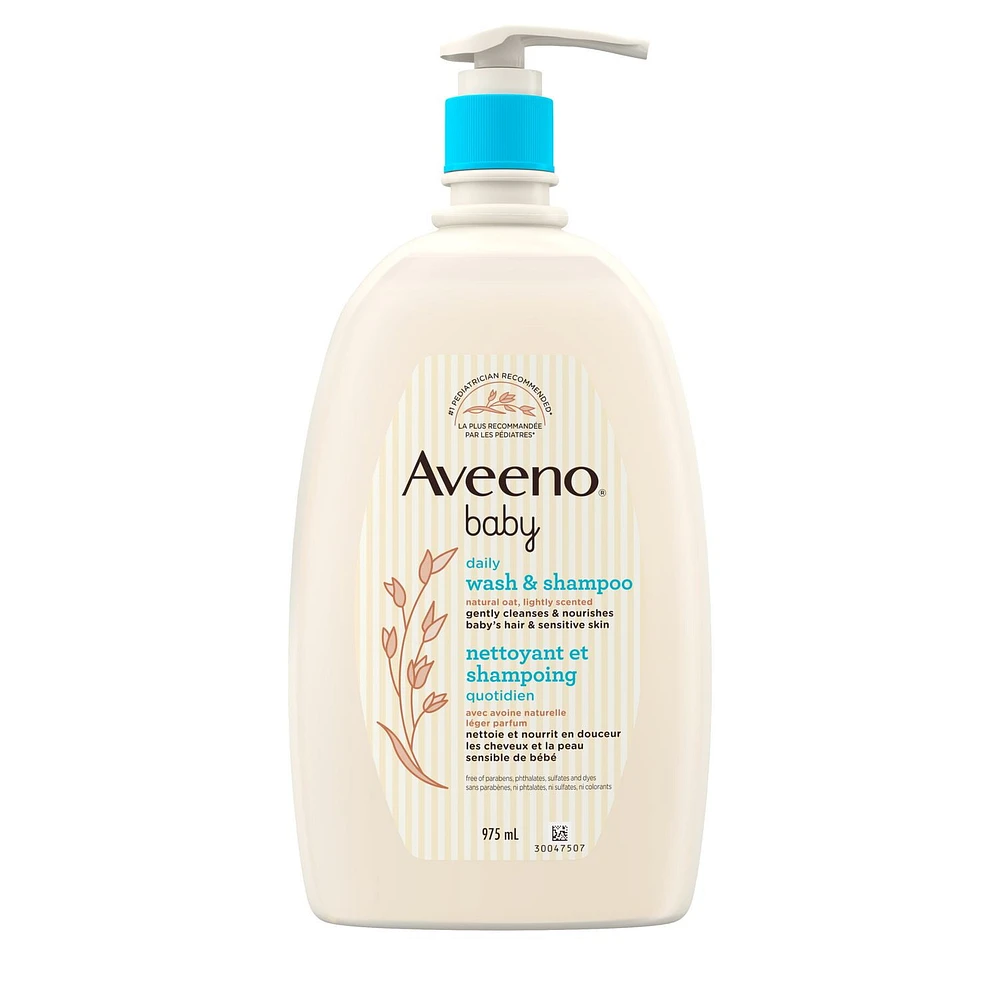 Aveeno Baby Nettoyant et shampoing quotidien pour cheveux et peau sensible de bébé - Avec avoine naturelle - Sans parabènes, ni phtalate, ni sulfates, ni colorants 975 ml