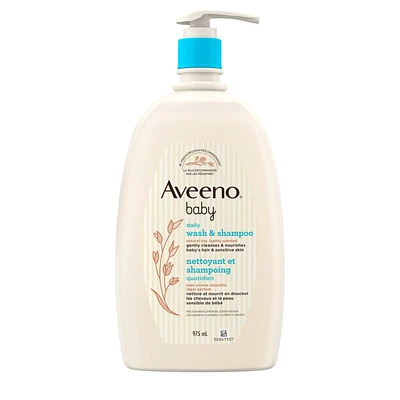 Aveeno Baby Nettoyant et shampoing quotidien pour cheveux et peau sensible de bébé - Avec avoine naturelle - Sans parabènes, ni phtalate, ni sulfates, ni colorants 975 ml