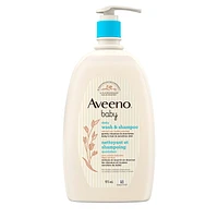 Aveeno Baby Nettoyant et shampoing quotidien pour cheveux et peau sensible de bébé - Avec avoine naturelle - Sans parabènes, ni phtalate, ni sulfates, ni colorants 975 ml