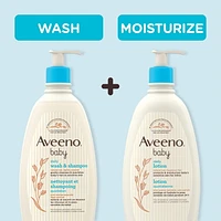 Aveeno Baby Nettoyant et shampoing quotidien pour cheveux et peau sensible de bébé - Avec avoine naturelle - Sans parabènes, ni phtalate, ni sulfates, ni colorants 975 ml