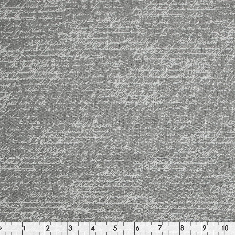 Fabric Creations Grey with White Script Cotton Fabric by the Metre