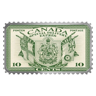 Pure Silver Coloured Coin - Canada’s Historical Stamps: Coat of Arms and Flags Special Delivery