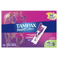 Tampax Pocket Radiant Compact Plastic Tampons, With LeakGuard Braid, Super Absorbency, Unscented, 28CT