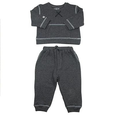 Juddlies Designs - Baby, Toddler - Breathe EZE Collection - Cotton Two Piece Jogger Set - Charcoal Grey Fleck