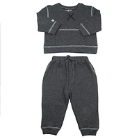 Juddlies Designs - Baby, Toddler - Breathe EZE Collection - Cotton Two Piece Jogger Set - Charcoal Grey Fleck