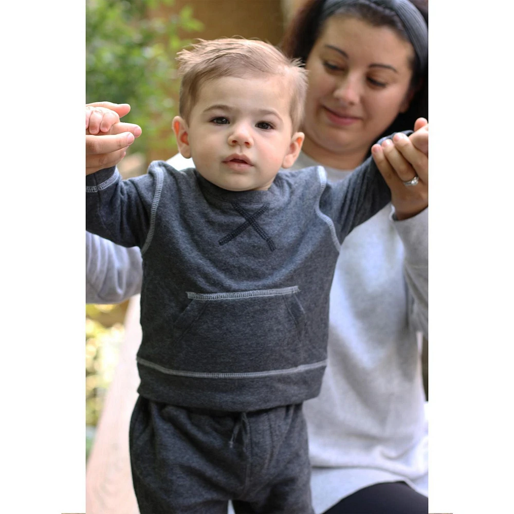 Juddlies Designs - Baby, Toddler - Breathe EZE Collection - Cotton Two Piece Jogger Set - Charcoal Grey Fleck