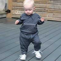 Juddlies Designs - Baby, Toddler - Breathe EZE Collection - Cotton Two Piece Jogger Set - Charcoal Grey Fleck