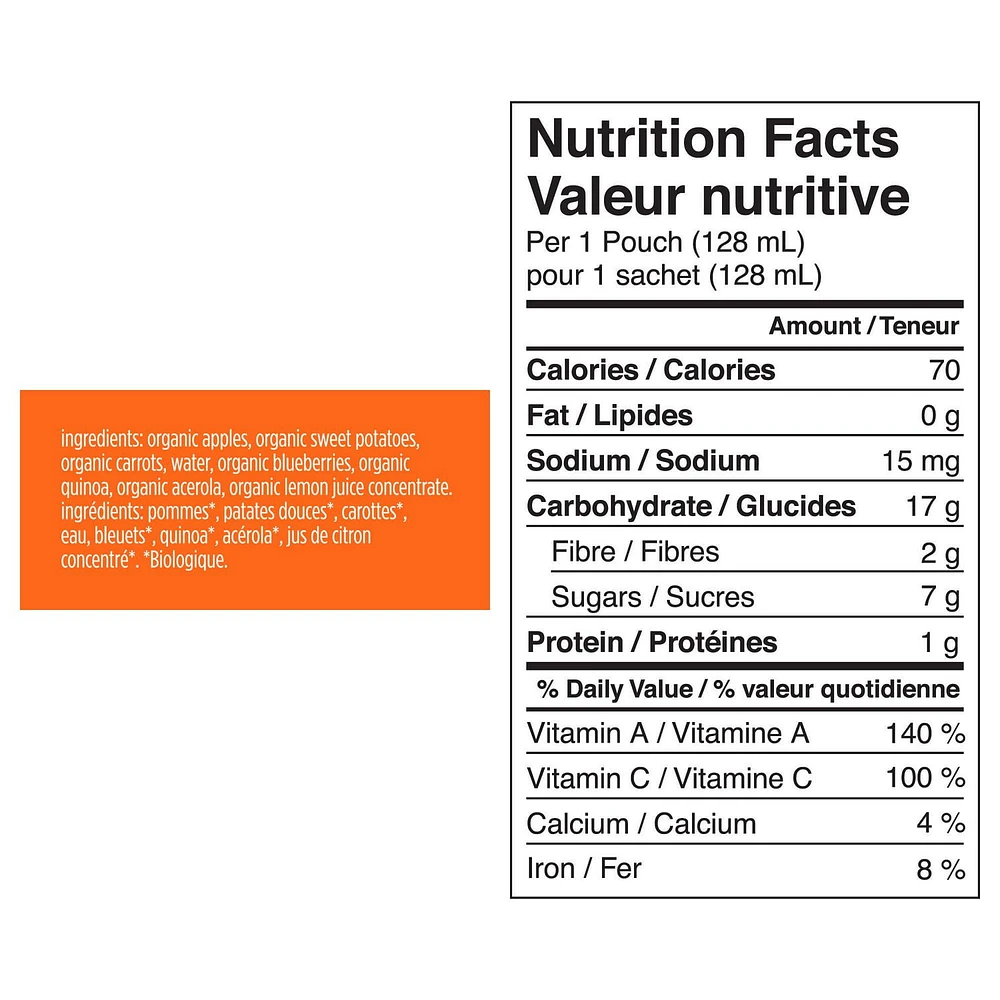 Love Child Organics Gluten Free Puree - Apples, Sweet Potatoes, Carrots & Blueberries, 128 mL