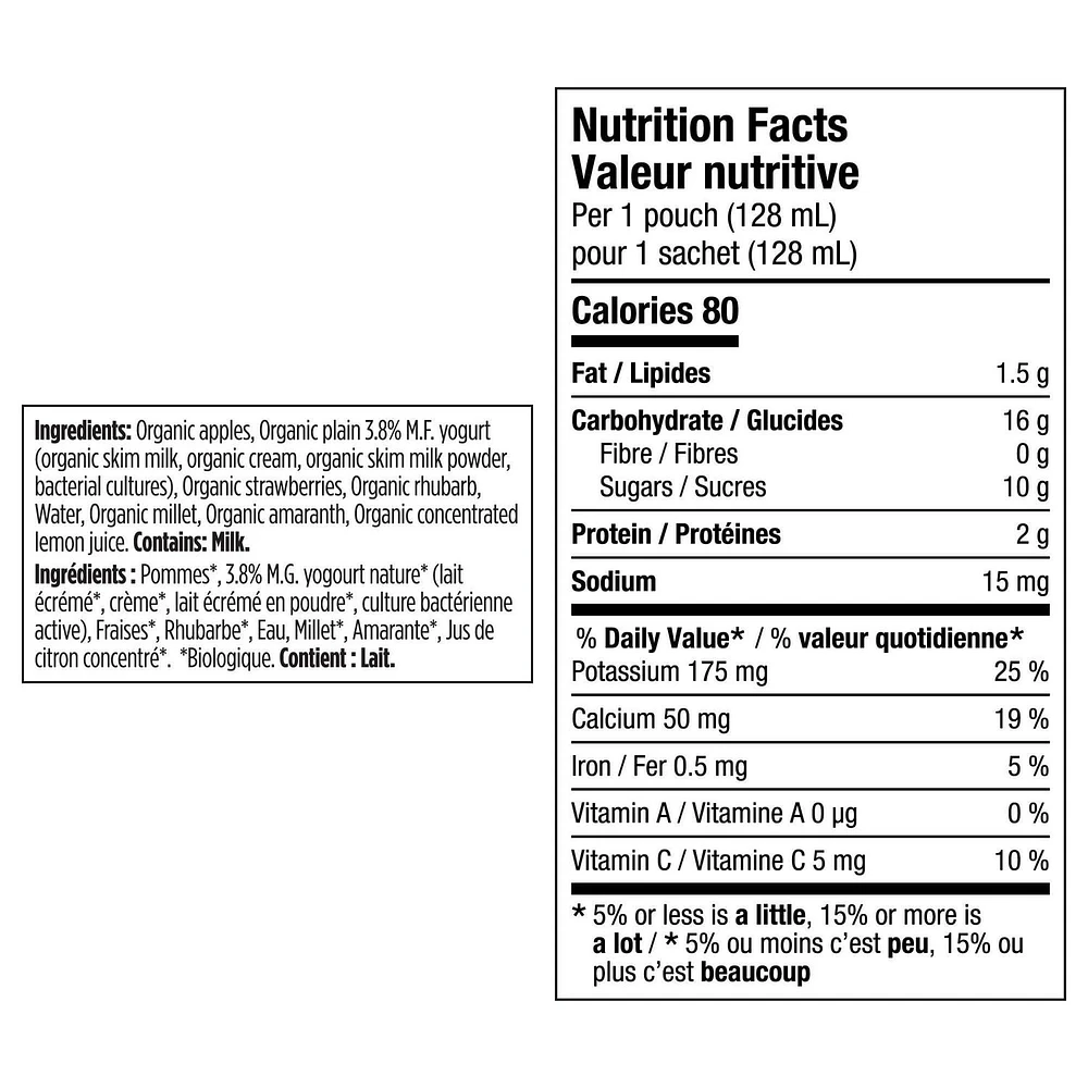 Love Child Organics Yogurt & Grain - Apples, Strawberries & Rhubarb, 128 mL
