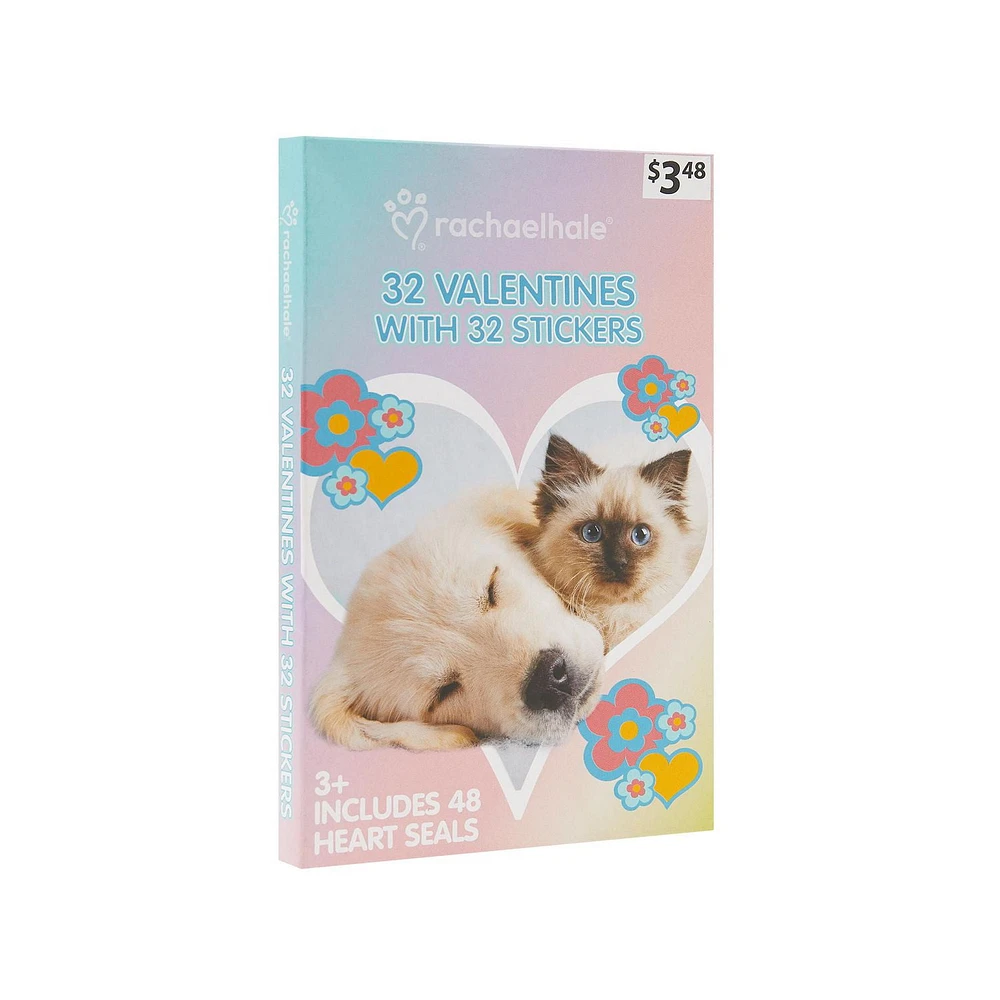 Rachel Hale Valentine's Day Cards, 32 Count, Puppies & Kittens Classroom Exchange Cards