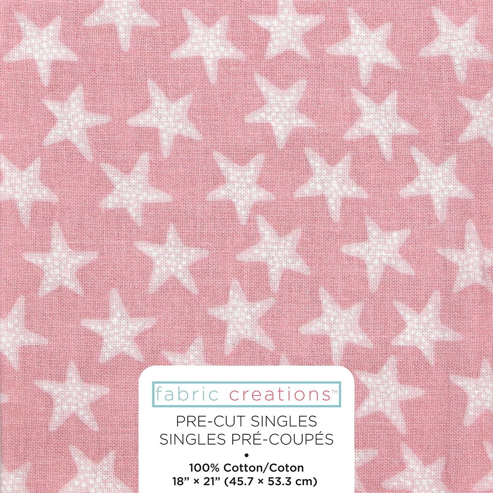 Fabric Creations Pink with White Stars Fat Quarter Pre-Cut Fabric - 18" x 21" / 45cm x 53cm, 18" x 21" / 45cm x 53cm