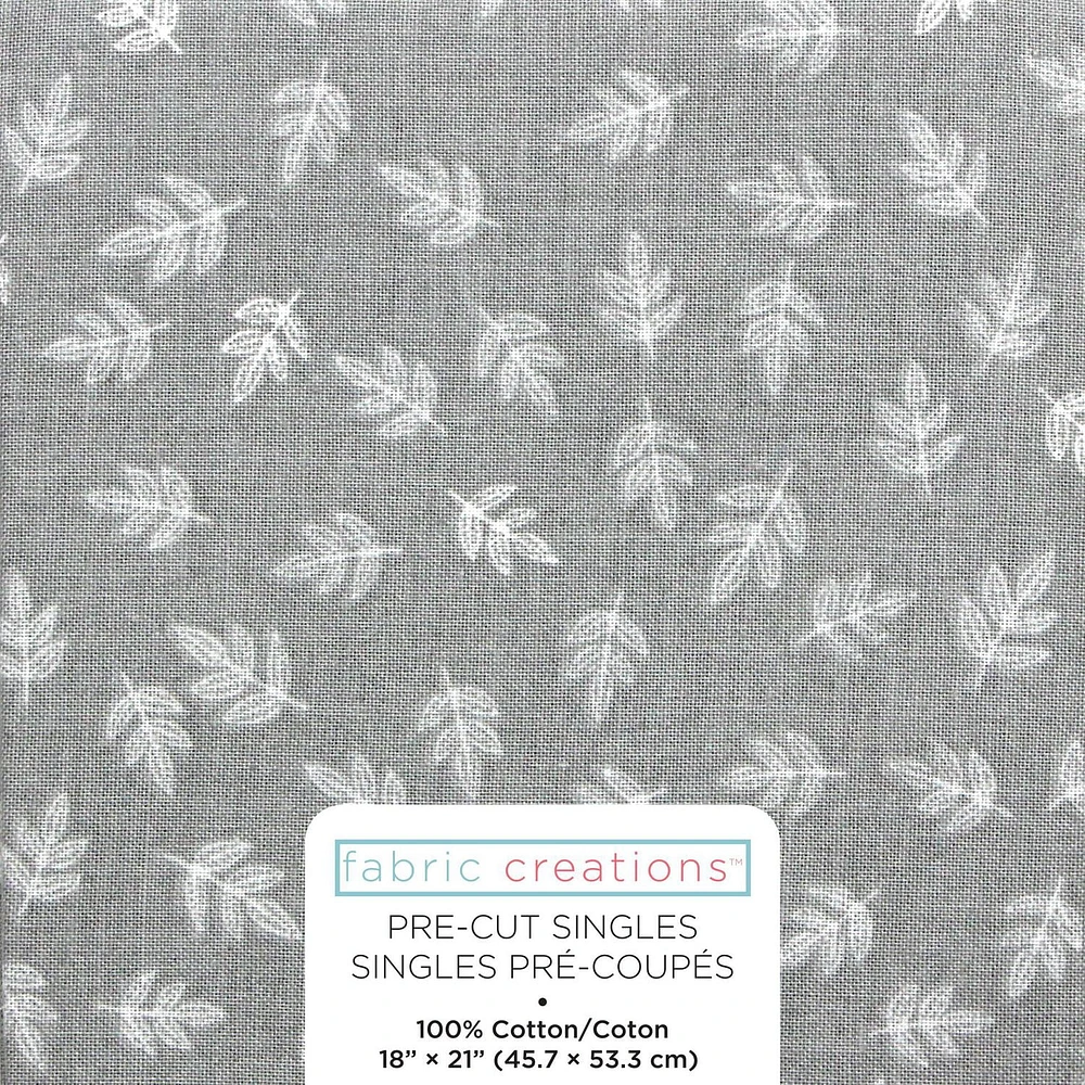 Fabric Creations Grey with White Leaves  Fat Quarter Pre-Cut Fabric - 18" x 21" / 45cm x 53cm, 18" x 21" / 45cm x 53cm