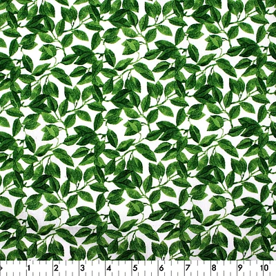 Fabric Creations White with Green Leaved Vine Fat Quarter Pre-Cut Fabric - 18" x 21" / 45cm x 53cm, 18" x 21" / 45cm x 53cm