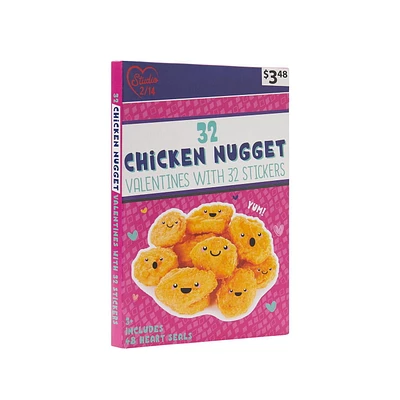 Chicken Nuggets Valentine's Day Cards, 32 Count, Classroom Exchange Cards With Stickers