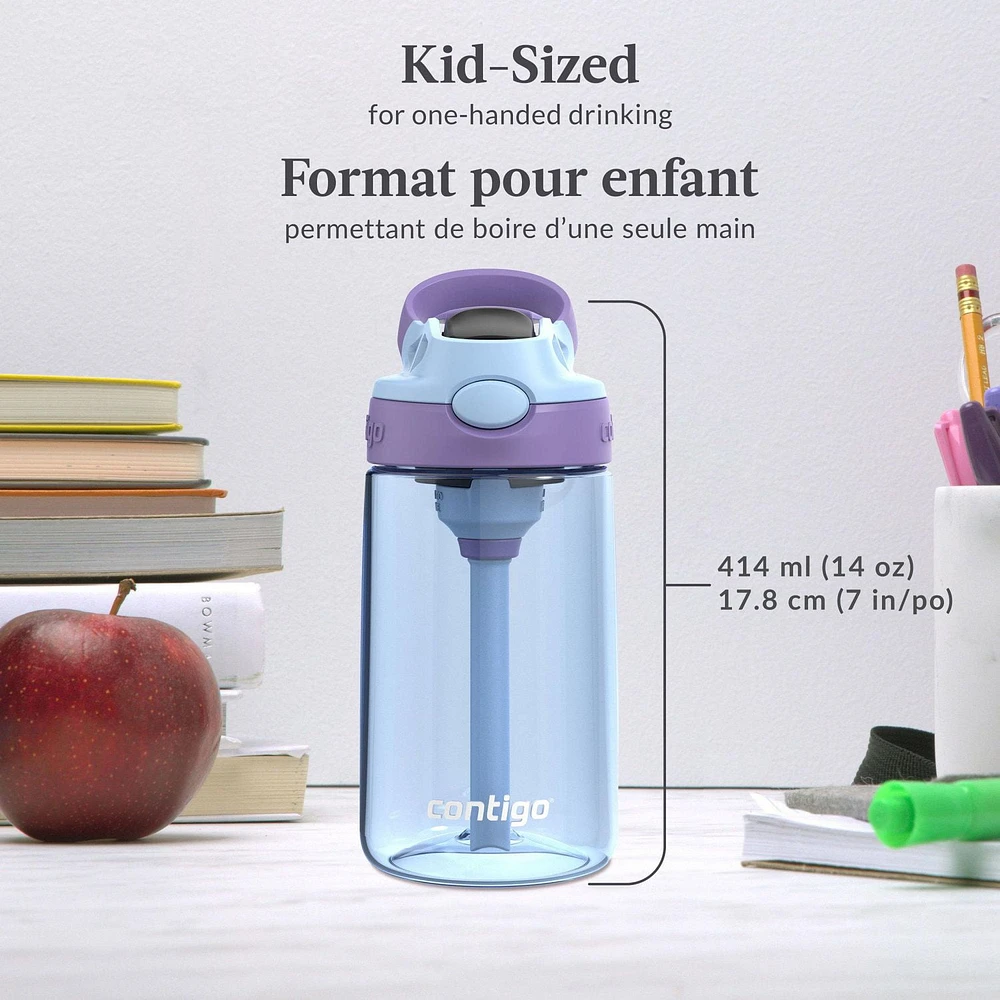 Contigo Kids Aubrey Water Bottle with Autospout Lid, Periwinkle Amethyst, BPA-Free, 14 oz (414 mL)