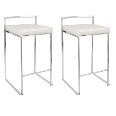 Salma Counter Stool set of 2-Comfortable Leather steel leg , Lux Stool .