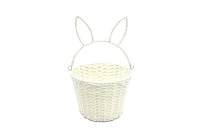 Woven Paper Basket with Bunny Handle, White