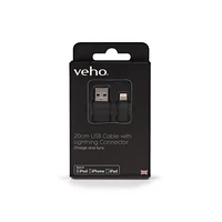 Veho Pebble Certified MFi Lightning to USB Charge & Sync Cable, 0.7ft - Black