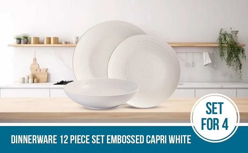 Safdie & Co. Capri Stoneware Dinnerware 12PC Set White