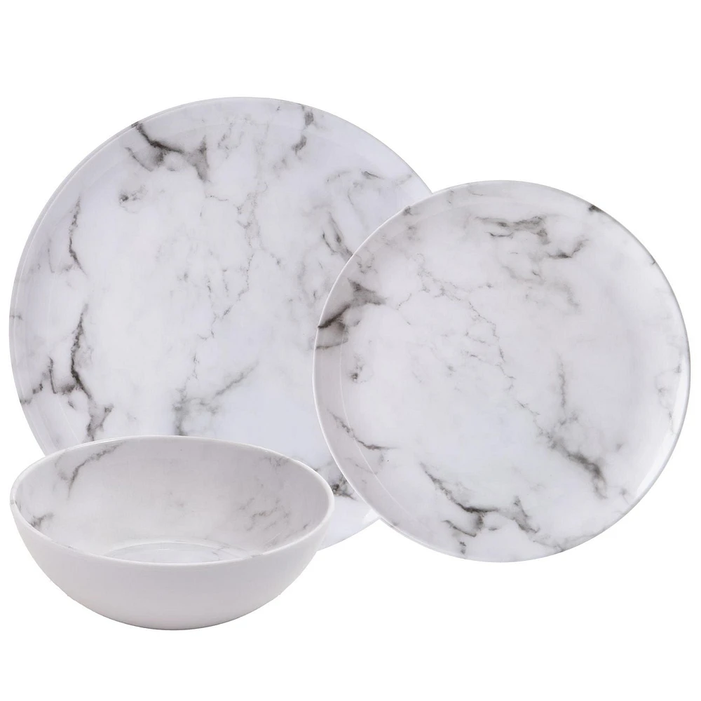 Safdie & Co. Shiny Marble Melamine Dinnerware 12PC Set White