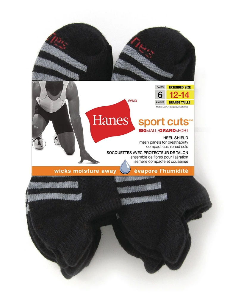 Hanes Men's Big And Tall 6 Pack Sport Cuts Heel Shield Sock