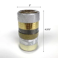 Holiday Time  75' 6 Piece Gift Package Ribbon - Gold Silver Metallic, 6 colors per spool