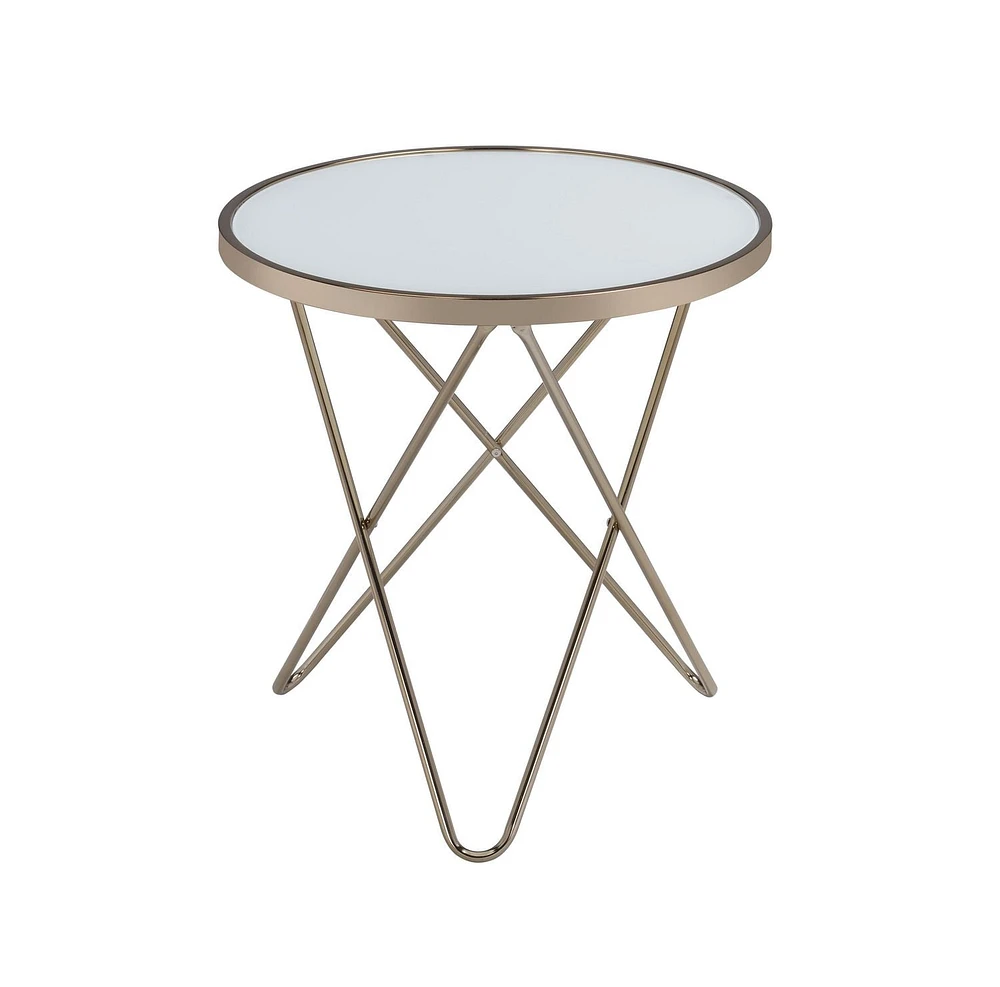 ACME Valora End Table in Champagne & Frosted Glass