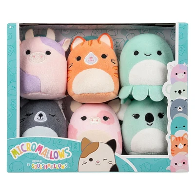 Micromallows 6-Pack – Patty Cow, Gigi Tabby Cat, Zobey Octopus, River Beaver, Peety Pig, Coco Koala, Squishmallows! Join the Squad!