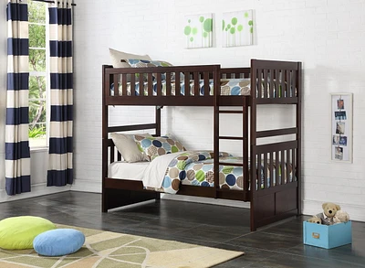 Topline Home Furnishings Twin/Twin Bunk Bed, Espresso