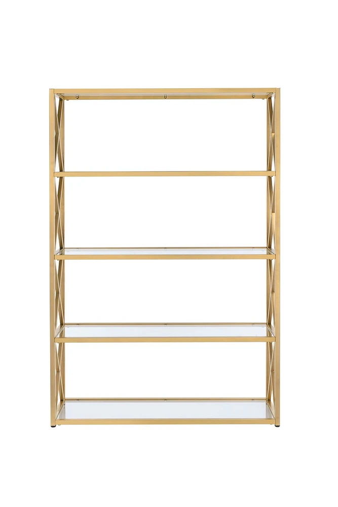 ACME Milavera Bookshelf in Gold & Clear Glass